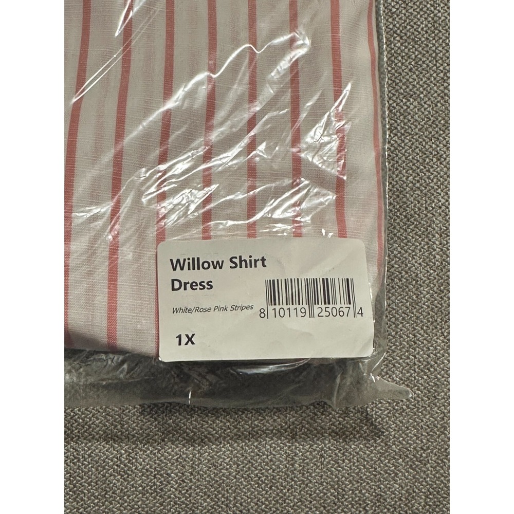 NWT | Harshman Willow Stripe Long Sleeve Cotton & Linen Shirtdress White/Rose 1X - Picture 5 of 7